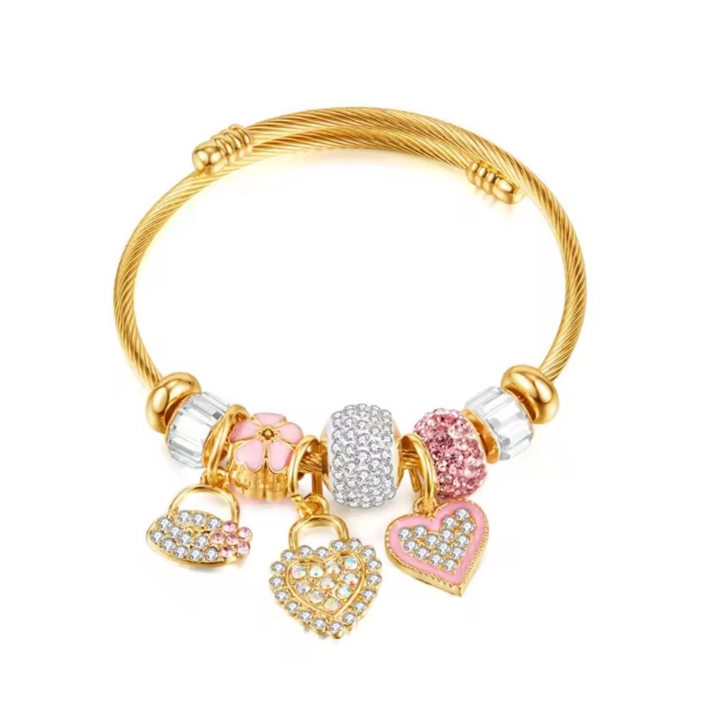 Gold Plated Pink Charm Bracelet